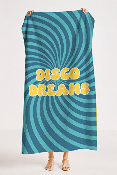 Evimde Bambaşka Retro Disco Dreams Moderni Plažni Peškir - Tirkizno Mornarsko...