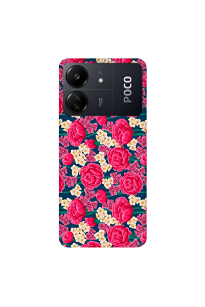 Other Xiaomi Poco C65 Red and pink Flowers Transparent Silicone TPU Θήκη
