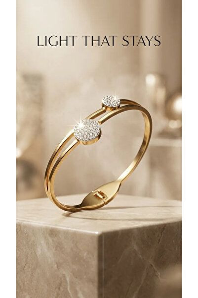 Zeraf Takı Zeraf Double Stone Detailed Metal Handcuff Bracelet