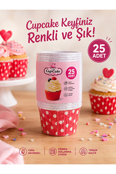 Partifabrik Cupcake Kapsülü Kalın Eğilmez Kalıpsız Kullanım 25 Adet Kırmızı P...