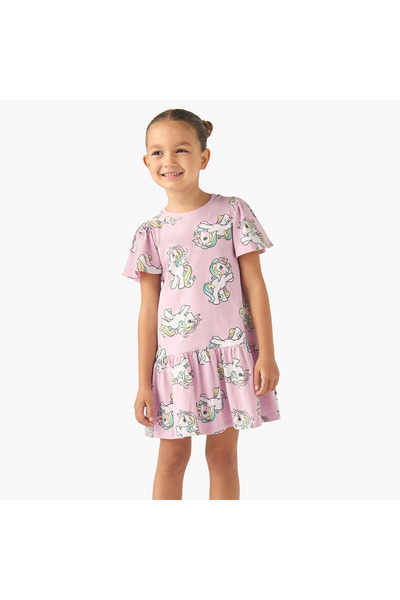 Hasbro Round Neck Short Sleeves Knee Length A-line Dress with My Little Pony ...