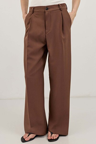 Antioch Brown Wide-Leg Pleated Trousers