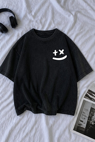 valeriae Πλενόμενο μπλουζάκι Oversize Unisex, Πλυμένο Vintage Street Style, Μ...
