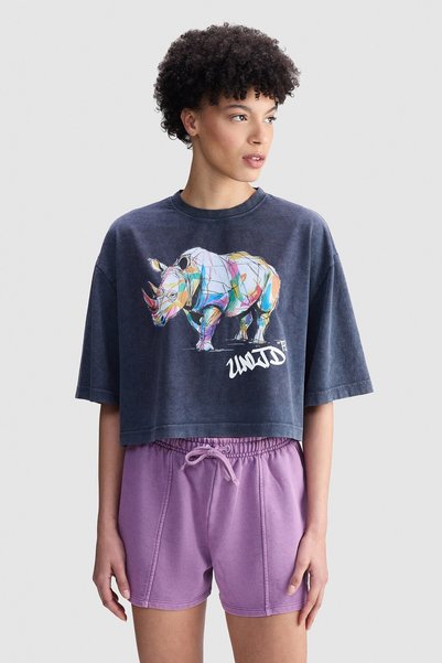 ecko unltd. Ecko Red Ana Loose Fit Crew Neck Printed 100% Cotton Women's Gray Tshirt