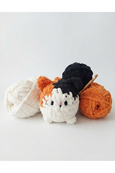 perasse Turuncu kedi peluş oyuncak amigurumi kadife ip örgü
