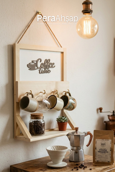 PeraWooden Pera Wooden Blanc Coffee Kahve Köşesi Kupa Askılığı 40x30 cm