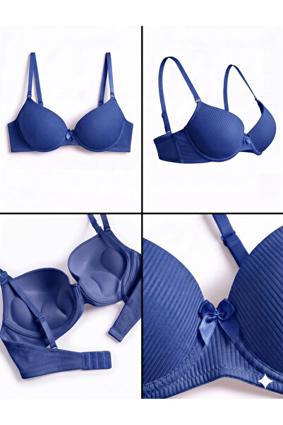 Lavint Homewear Navy Blue Ultra Push-Up Striped Supportive Underwire Silicone...