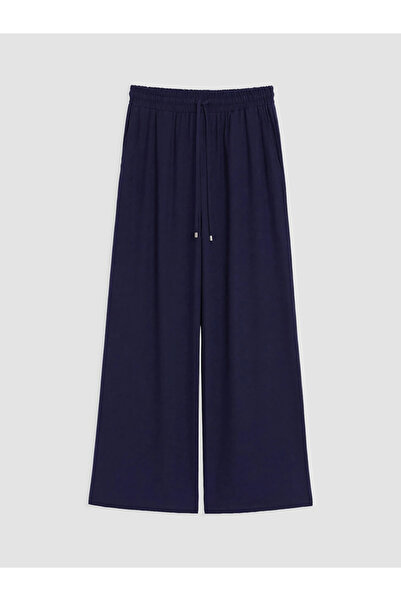 LC Waikiki Navy Blue Women's Wide Leg Pants with Elastic Waist