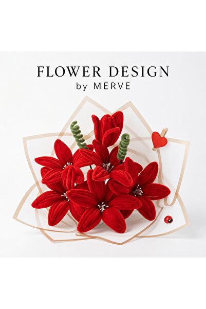 Flower desıgn by Merve El Yapımı Kırmızı Lilyum Buketi | Şönil Çiçek Aranjman...