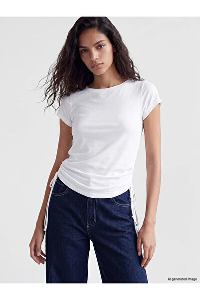 LC Waikiki White Drawstring Modal Blend Women's T-Shirt