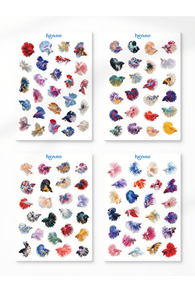 Henno Beta Balığı Temalı 4'lü Sticker Seti (A6 10,5x14,8 cm) | Ajanda, Defter...