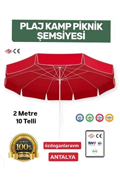 dogant özdoğanlar avm Plaj Balkon Bahçe 2 Metre 10 Telli Kırmızı Şemsiye