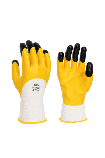 Deli Mănuși de protecție, pereche 2 bucăți, textil + nitril, galben-negru, XL