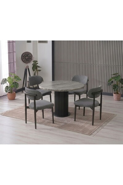 JoyMassa LİNA BOHEM 90x90 SİYAH YUVARLAK MASA & 4 POLO SANDALYE SETİ