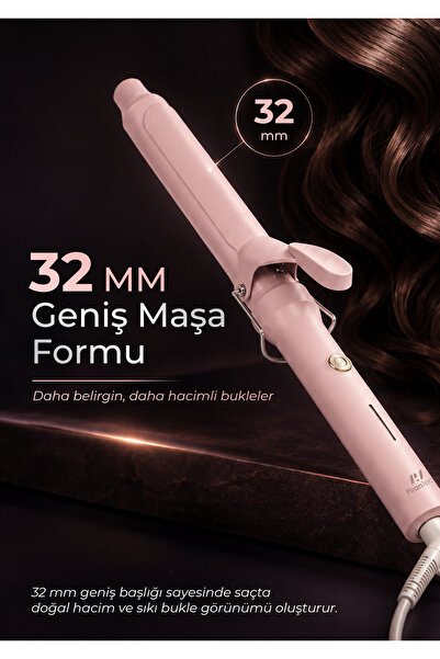 PiranTech KS-332 32mm Kalın Saç Maşası - Hacimli Doğal Dalga ve Bukle Yapıcı 80W