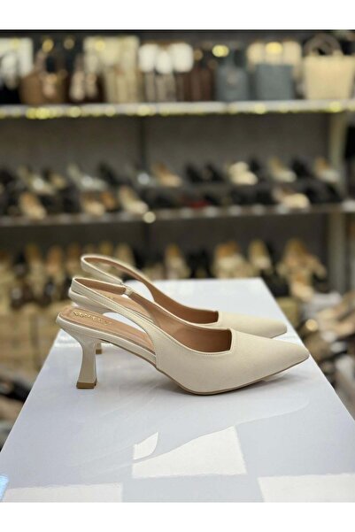 İLASLAN Saten Lastikli Stiletto Krem