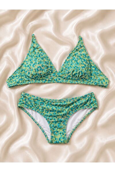 Ruko Büzgülü Pembe Renk Yüksek Bel Bikini Takımı