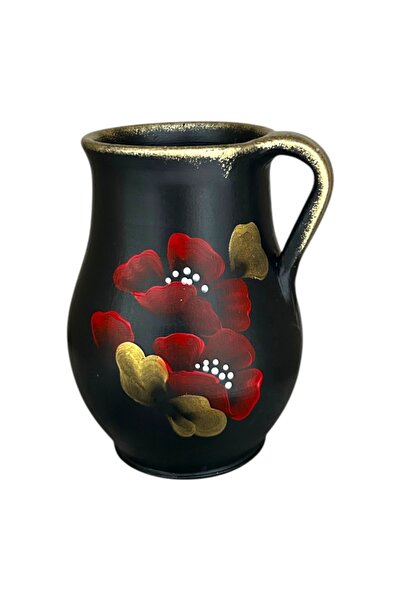 Ceramica Martinescu Ulcior decorativ negru cu maci pictati manual – Vaza eleg...