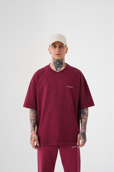 Machinist Tricou oversize de bază lavabil pentru bărbați, roșu închis