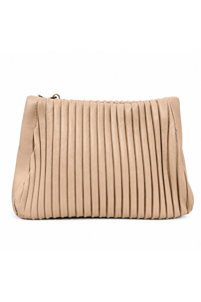 Zâna Casei Μπεζ τσάντα clutch με πλισέ σχέδιο και κλείσιμο με φερμουάρ