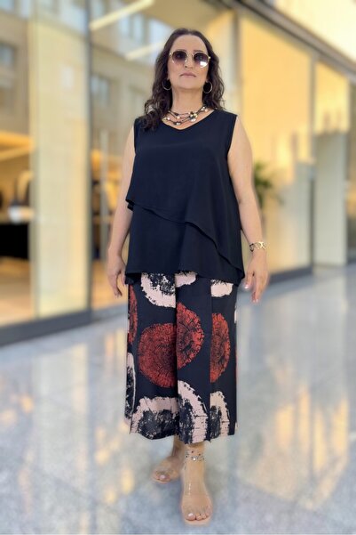 yagmurberen Pantaloni capri cu elastic la talie și șliț adânc în față, bluză ...