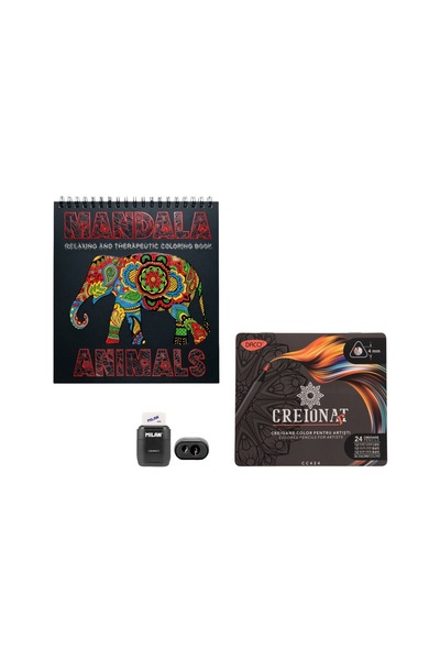 Daco Set Mandala Animale pentru Relaxare – Carte de Colorat 31 x 31 cm + Crei...