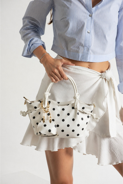 cocy-col Hosea Model Charm Gifted White Polka Dot Women's Hand and Shoulder Bag