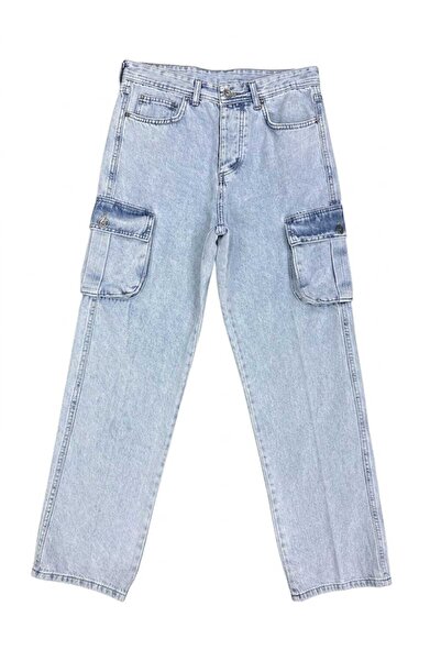 ZÉRIA Erkek Kargo Cepli Baggy Jean Kot Pantolon Rahat Kalıp Denim Pantolon