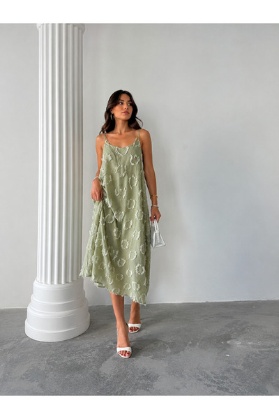 MATTİMODA Püskül Detaylı Beyaz Salaş Elbise