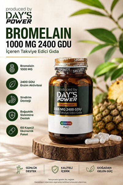 DAYS Day's Power Bromelain 1000 mg 2400 GDU 60 Kapsül Takviye Edici Gıda
