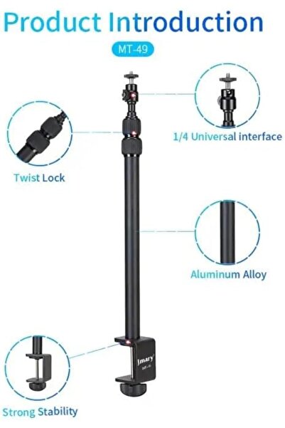 Generic Tabletop Light Stand Clip with 1/4-inch Screw, 3-Section Extendable Stand (Up to 93.5cm), 360-Degree Swivel Ball Head, Table Clamping Mount (Up to 5cm)
