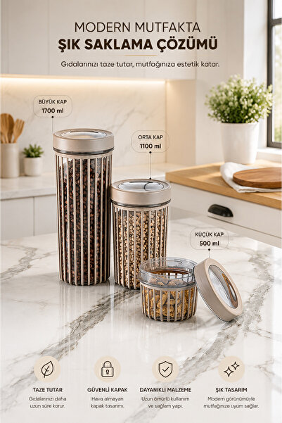 Stile Cucina 3-Piece Linea Round Storage Container Set 1X(0.50 Liter, 1.1 Lit...