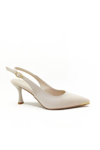 GDT Ayakkabı Beige Color Thin Heel Open Back Buckle Strap Women's Stiletto