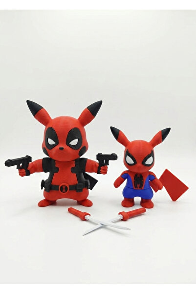 DEMİRHAN3D ⚡🟥 Deadpool Pikachu & Spider Pikachu 2'li Figür Seti | 12,5 cm + ...