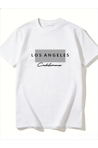 Take Two By Styli Men White LA Print Short Sleeve T-Shirt