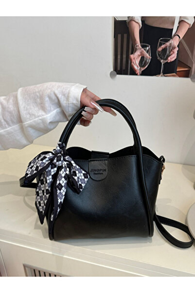 Take Two By Styli Black Handle Handbag with Scarf Accent
