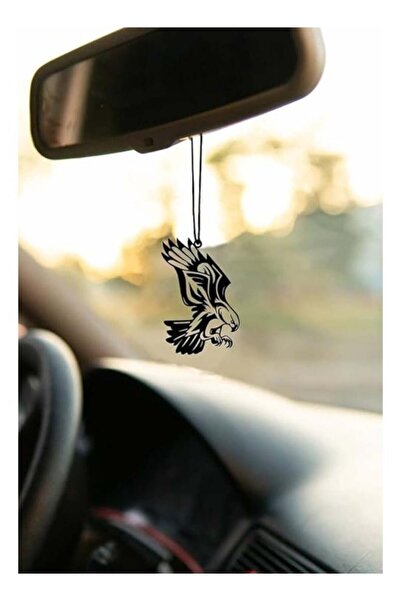 Mirfa Rearview Mirror Hanging Pendant - Wood - Black (Flying Eagle Silhouette)