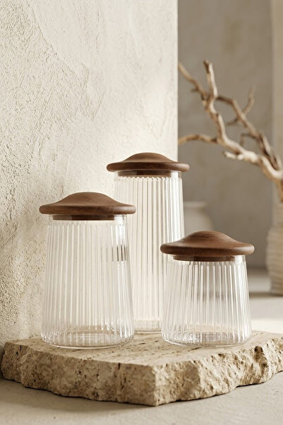 Kitchen Life Akasya Mushroom Vacuum Glass Jar Spice Container (650Ml,950Ml,13...