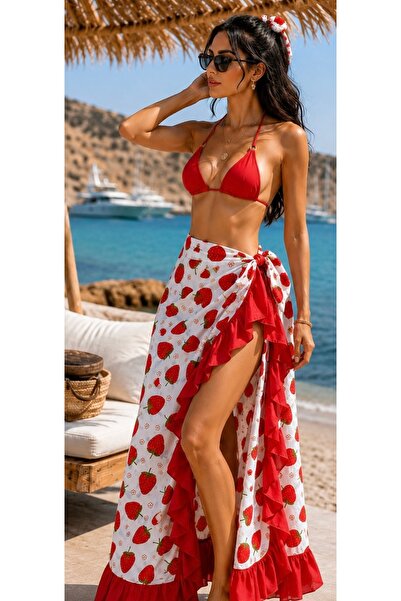 Tinypeople Strawberry Women's Pareo Stylish Kimono Beach Dress Ruffle Skirt R...