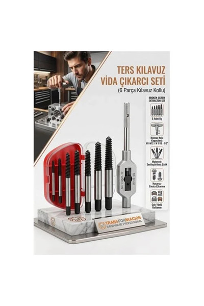 Ters Kılavuz Seti (6 Parça) Kırık Ve Yalama Vida Çıkarıcı Kolu 723239