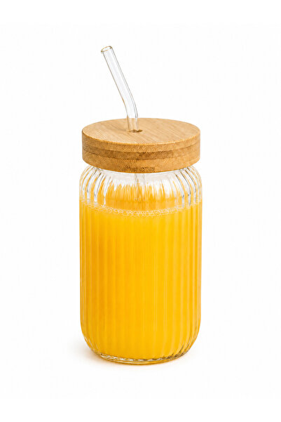 OEM Pahar de sticlă de 450 ML, cu capac și pai din bambus, pentru cafea, suc ...