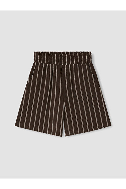 LC Waikiki Brown Striped Women's Shorts with Elastic Waist