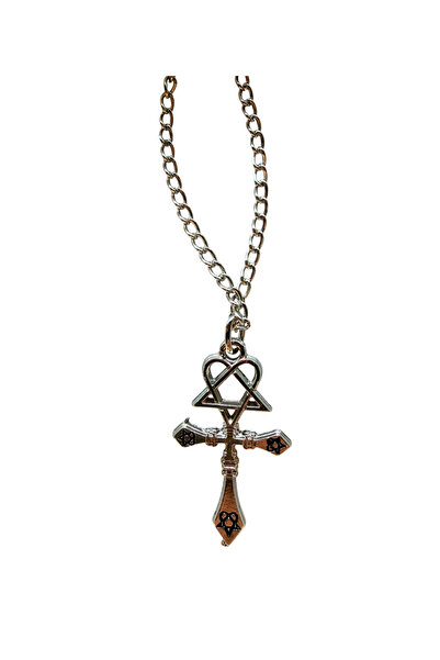 Metal Giyim Him Heartagram Haç Zincirli Kolye