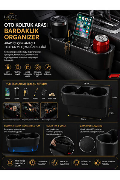 Mersi SHOP Car Seat Cup Holder Organizer |   Multi-Purpose Phone and Item Org...