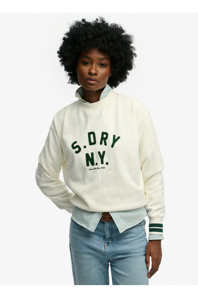 SUPERDRY Ekru Kadın Yuvarlak Yaka Yazı Baskılı Sweatshirt W2012592A
