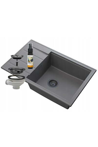 Granitan Set chiuveta cu sifon, solutie intretinere, Granitan, Granit, Gri/Negru