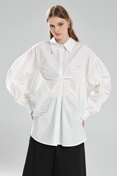 tw3 Women's Folded Detailed Long Sleeve Oversize Design Shirt