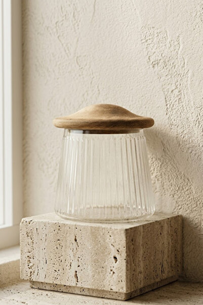 Kitchen Life Akasya Mushroom Vacuum Glass Jar Spice Container 650 ml