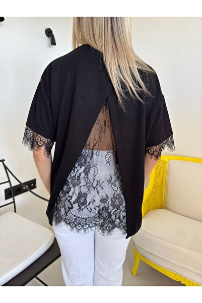 Bade Butik Black Back Lace Design T-Shirt