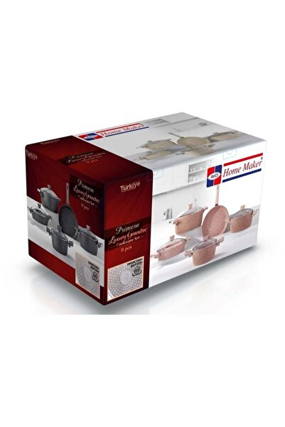 AVCI HOME MAKER Primera Luxury Granitec 9 Piece Non-Stick Cookware Set With Glass Lids, Induction Bottom, Casseroles & Fry Pan, Beige